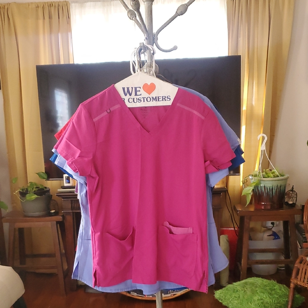 Cherokee Workwear Pink and Blue Scrub Tops